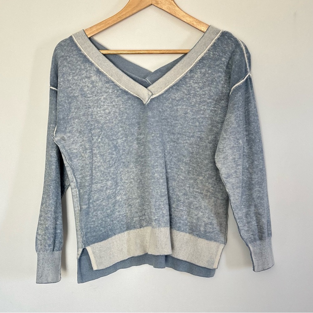 Sundance Vneck Knit Top Long Sleeves Size Small Washed Grunge Boho E36